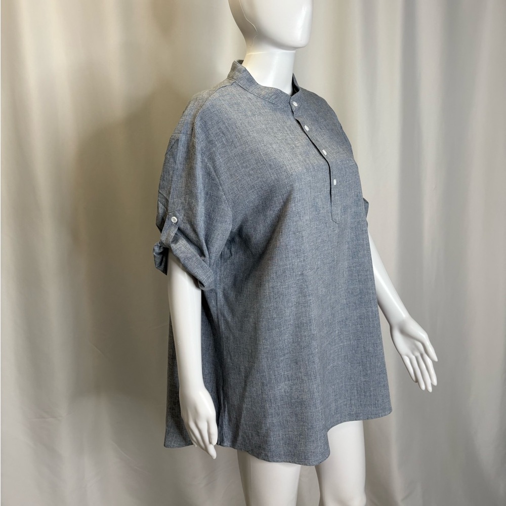 NWT Coofandy 1/2 Button Placket Popover Blouse Womens Sz Large Roll Short Sleeve - Picture 8 of 10